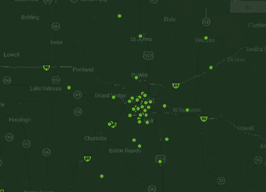 Map showing Alex Craig's Greater Lansing real estate experience